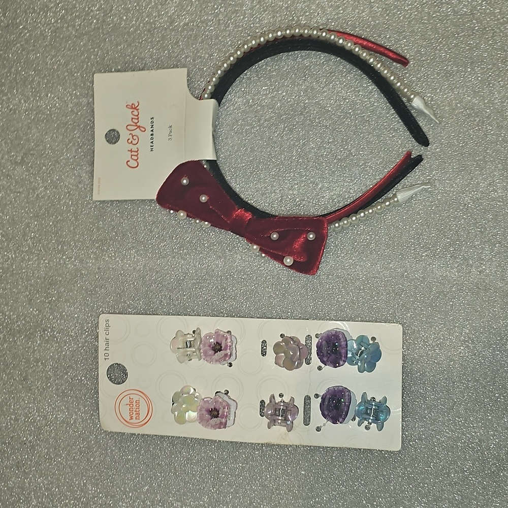 Girls Hair Accessories 1 Pack of 3 Headbands, 1 Pack of 10 Hair Clips New